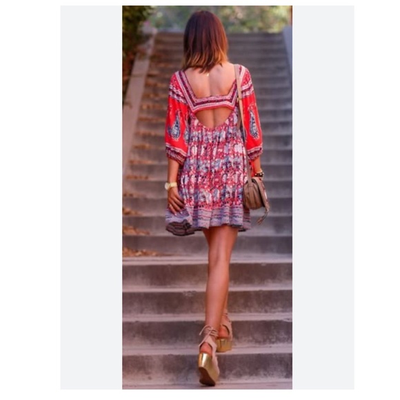 Free People Dresses & Skirts - Free people midsummer dream Bohemian Red and Black Patterned Dress Sz XS